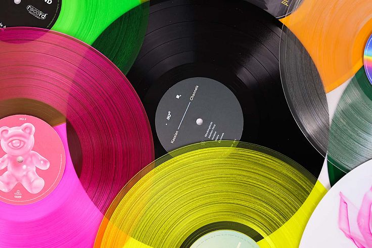 PET injection moulded records in a range of colours