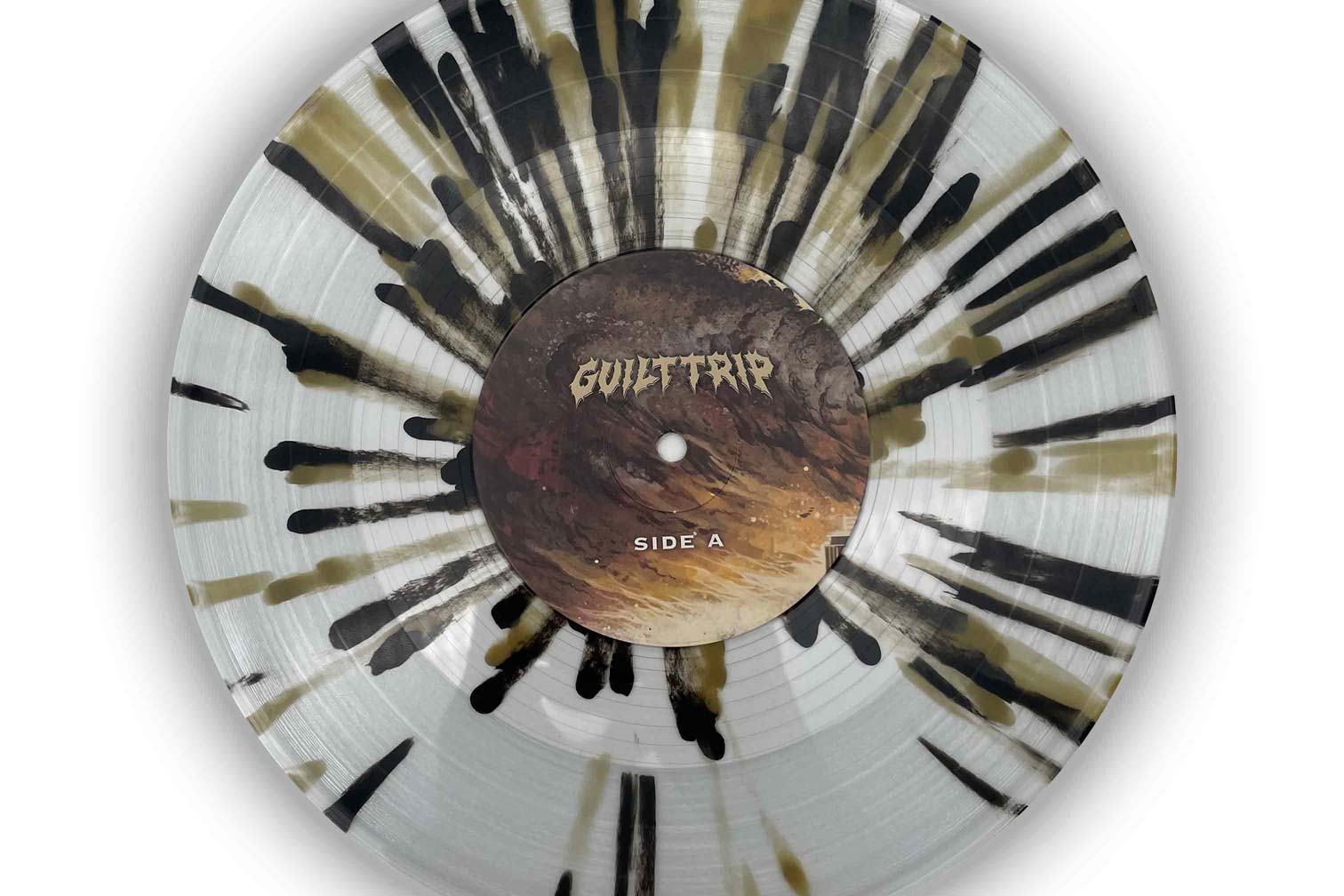 Transparent, black and gold splatter vinyl record